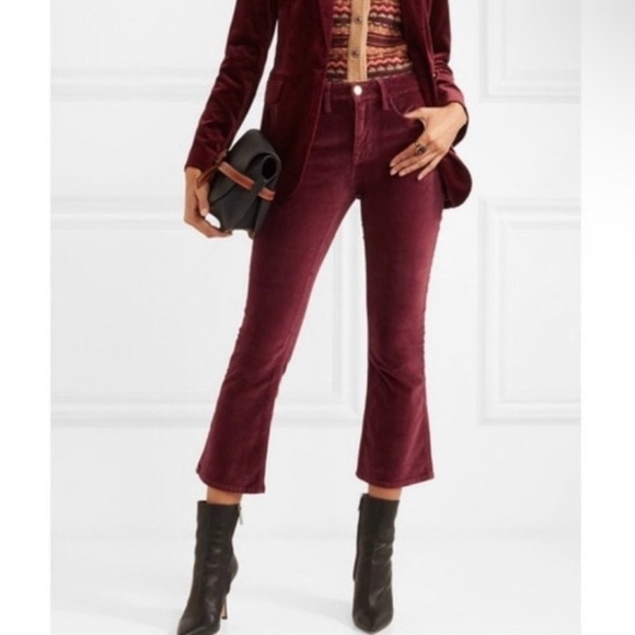 FRAME Le Crop Mini Boot Cotton-Blend Velvet Kick-Flare Pants Pinot 24 - Picture 3 of 11